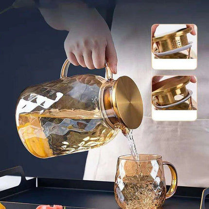 Amber Elegance: Stunning Glass Teapot with Yixing Clay Kettle and Built-in Strainer - Très Elite