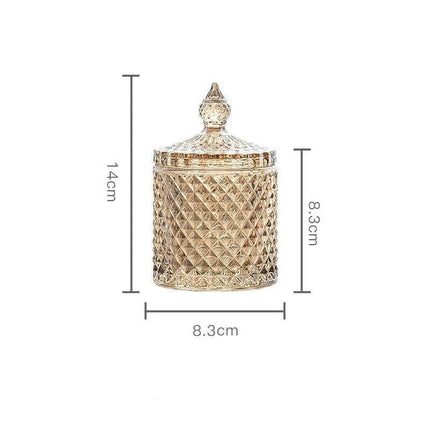 Amber Radiance Crystal Glass Storage Jar with Lid for Jewelry and Event Decor..