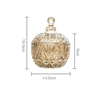 Amber Radiance Crystal Glass Storage Jar with Lid for Jewelry and Event Decor..