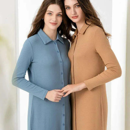 Ankle-Length Maxi Dress with Full Sleeves and Stylish Button Details for Women - Très Elite