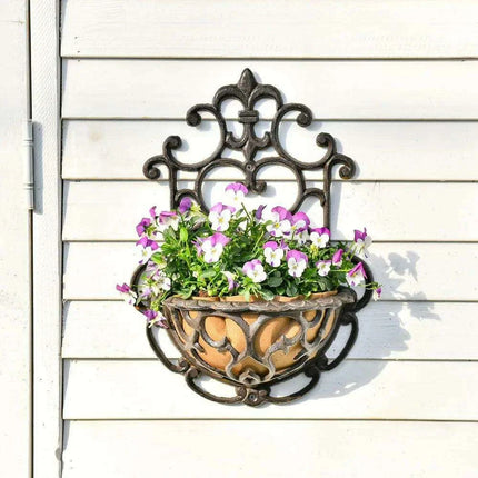 Antique-Style Brown Cast Iron Wall Planters - Set of 2 - Très Elite