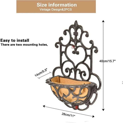 Antique-Style Brown Cast Iron Wall Planters - Set of 2 - Très Elite