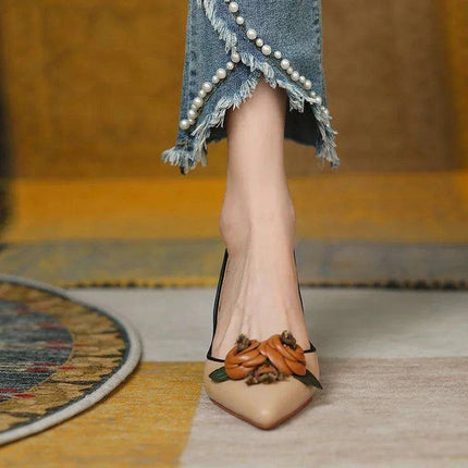Apricot Elegance Genuine Leather High Heels - Chic Princess Blossom Design - Très Elite