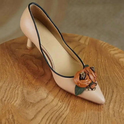 Apricot Elegance Genuine Leather High Heels - Chic Princess Blossom Design - Très Elite