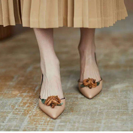 Apricot Elegance Genuine Leather High Heels - Chic Princess Blossom Design - Très Elite