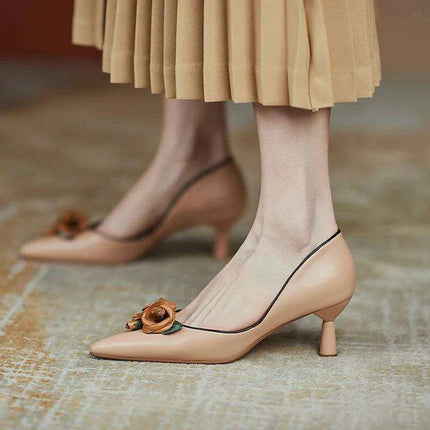 Apricot Elegance Genuine Leather High Heels - Chic Princess Blossom Design - Très Elite