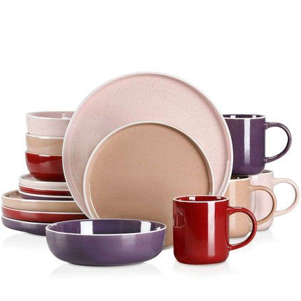 Apricot Elegance: Sesame Glazed Stoneware Dinnerware Set - 16/32/48 Piece Collection of Plates, Bowls, and Mugs- Très Elite- Très Elite