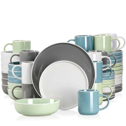 Apricot Elegance: Sesame Glazed Stoneware Dinnerware Set - 16/32/48 Piece Collection of Plates, Bowls, and Mugs..