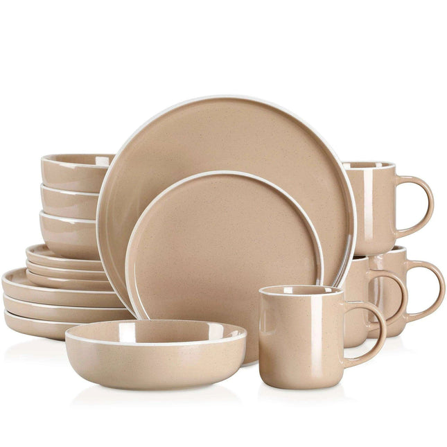Apricot Elegance: Sesame Glazed Stoneware Dinnerware Set - 16/32/48 Piece Collection of Plates, Bowls, and Mugs