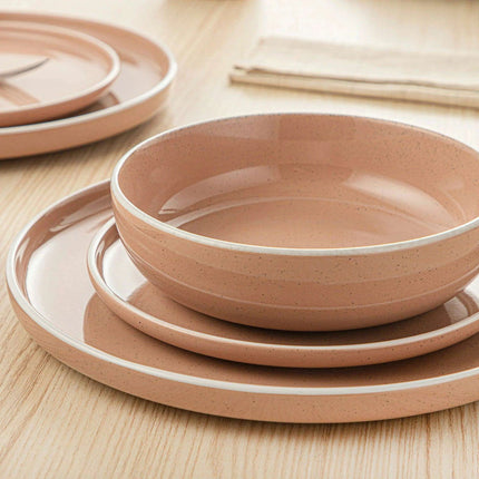 Apricot Elegance: Sesame Glazed Stoneware Dinnerware Set - 16/32/48 Piece Collection of Plates, Bowls, and Mugs - Très Elite