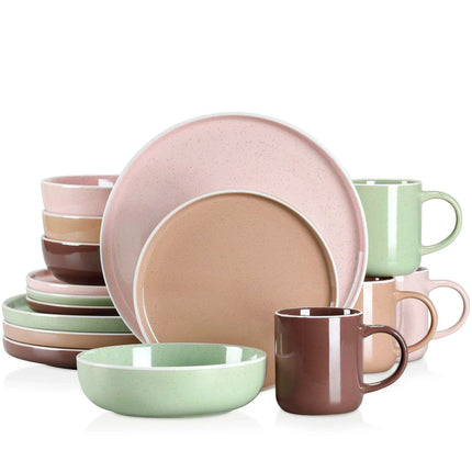 Apricot Elegance: Sesame Glazed Stoneware Dinnerware Set - 16/32/48 Piece Collection of Plates, Bowls, and Mugs - Très Elite