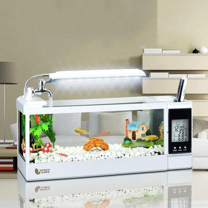 Aquarium Clock Organizer with LED Light and Pen Holder - Elegant Fish Tank Decor- Très Elite- Très Elite