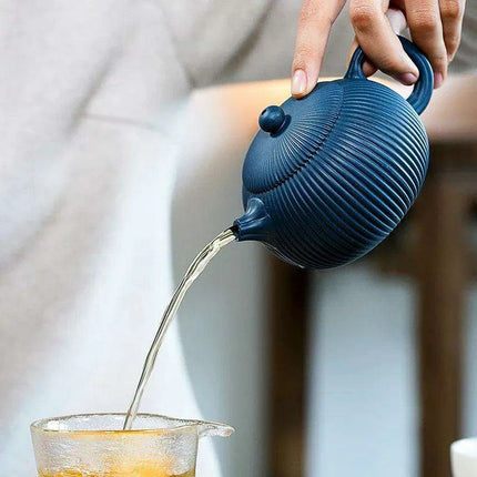 Artisan 250ml Purple Clay Teapot with Eye-Catching Striped Pattern - Genuine Tea Pot - Très Elite