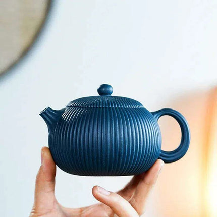 Artisan 250ml Purple Clay Teapot with Eye-Catching Striped Pattern - Genuine Tea Pot - Très Elite