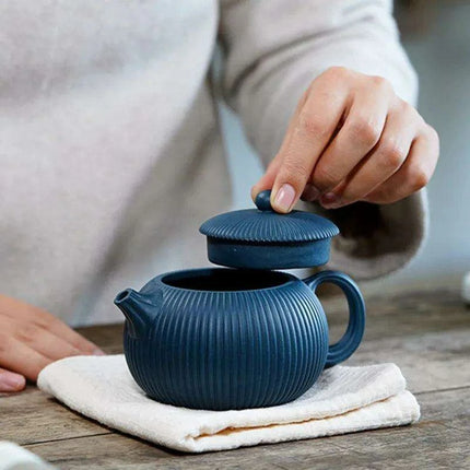 Artisan 250ml Purple Clay Teapot with Eye-Catching Striped Pattern - Genuine Tea Pot - Très Elite
