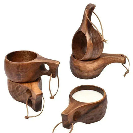 Artisan Acacia Wood Adventure Mug with Stylish Rope Handle - Your Unique Outdoor Drinkware - Très Elite