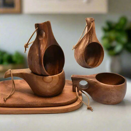 Artisan Acacia Wood Adventure Mug with Stylish Rope Handle - Your Unique Outdoor Drinkware - Très Elite