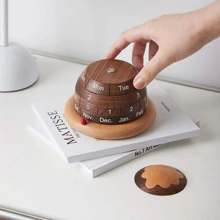 Artisan Black Walnut Planet Calendar Sculpture - Chic Accent for Home and Office - Très Elite