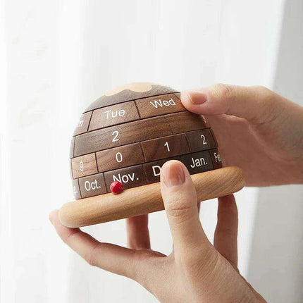 Artisan Black Walnut Planet Calendar Sculpture - Chic Accent for Home and Office - Très Elite