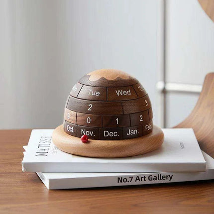 Artisan Black Walnut Planet Calendar Sculpture - Chic Accent for Home and Office - Très Elite