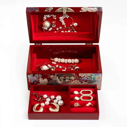 Artisan Crafted Abalone Jewelry Box with Lock and Integrated Mirror - Très Elite