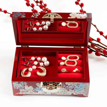 Artisan Crafted Abalone Jewelry Box with Lock and Integrated Mirror - Très Elite