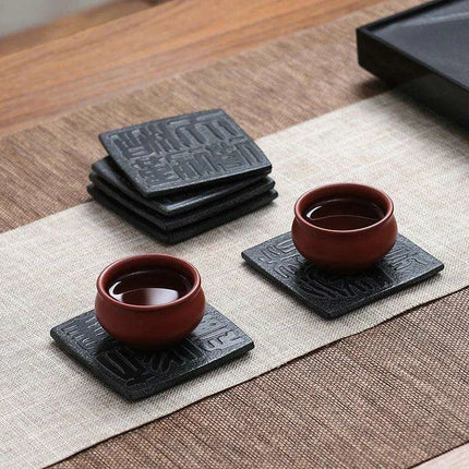 Artisan Crafted Natural Stone Coaster Set with Ancient Chinese Wisdom - Elegant Heat-Resistant - Très Elite