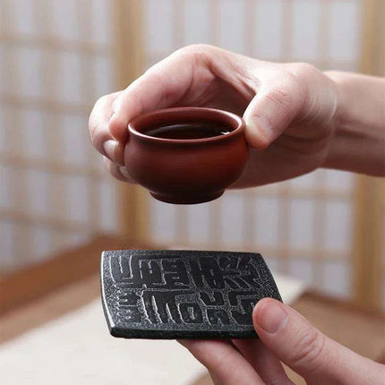 Artisan Crafted Natural Stone Coaster Set with Ancient Chinese Wisdom - Elegant Heat-Resistant - Très Elite