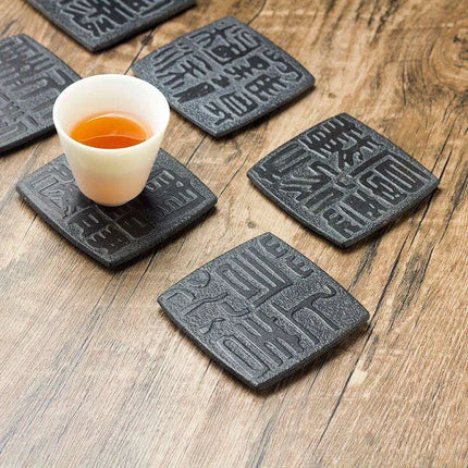 Artisan Crafted Natural Stone Coaster Set with Ancient Chinese Wisdom - Elegant Heat-Resistant - Très Elite