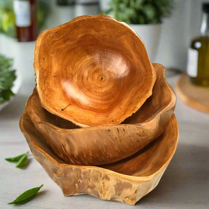 Artisan Crafted Natural Wood Bowl for Salads and Desserts - Distinctive Fruit Serving Tray for Home and Gifting - Très Elite