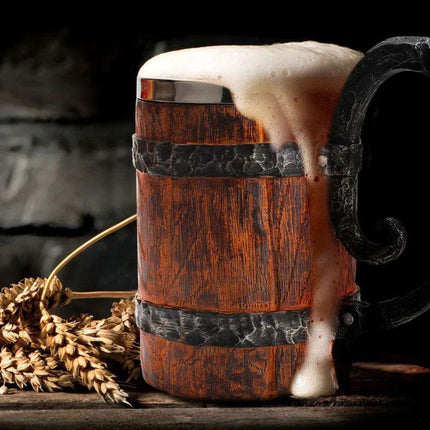 Artisan Crafted Wood Grain Resin Beer Mug with Stainless Steel Liner - 500ml Capacity - Très Elite
