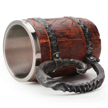 Artisan Crafted Wood Grain Resin Beer Mug with Stainless Steel Liner - 500ml Capacity - Très Elite
