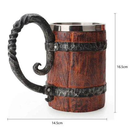 Artisan Crafted Wood Grain Resin Beer Mug with Stainless Steel Liner - 500ml Capacity - Très Elite