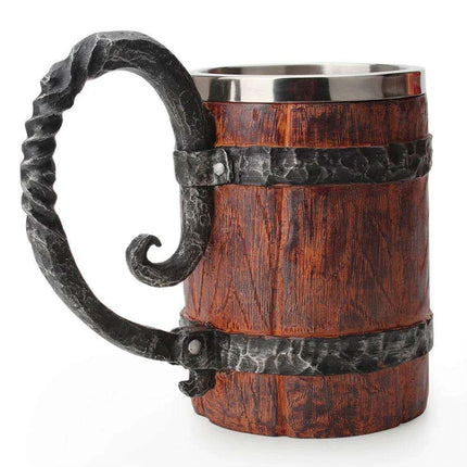 Artisan Crafted Wood Grain Resin Beer Mug with Stainless Steel Liner - 500ml Capacity - Très Elite