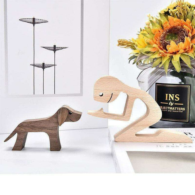 Artisan Crafted Wooden Puppy Family Figurines - Unique Decorative Accents for Your Home