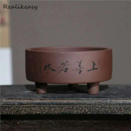 Artisan Crafted Yixing Purple Clay Succulent Planter - Chic Three-Legged Bonsai Pot for Elegant Indoor Spaces - Très Elite