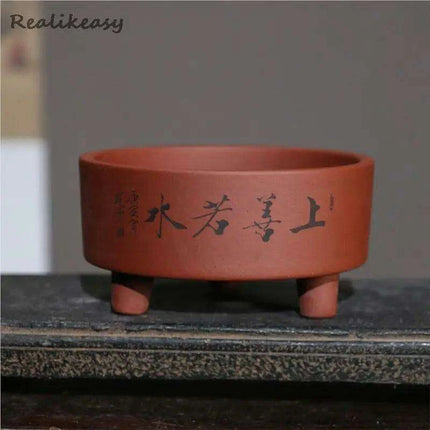 Artisan Crafted Yixing Purple Clay Succulent Planter - Chic Three-Legged Bonsai Pot for Elegant Indoor Spaces - Très Elite