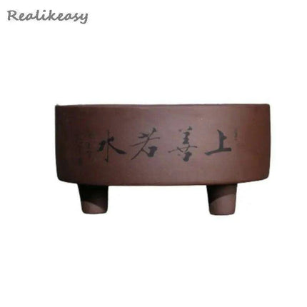 Artisan Crafted Yixing Purple Clay Succulent Planter - Chic Three-Legged Bonsai Pot for Elegant Indoor Spaces - Très Elite