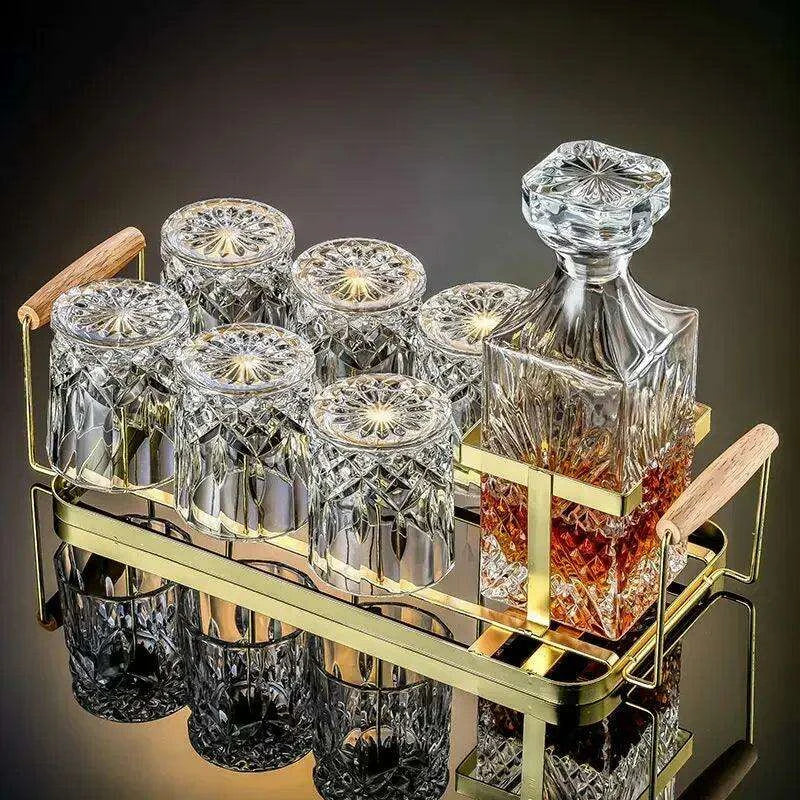 Artisan Crystal Wine and Whiskey Glass Set with Stylish Display Rack - Très Elite
