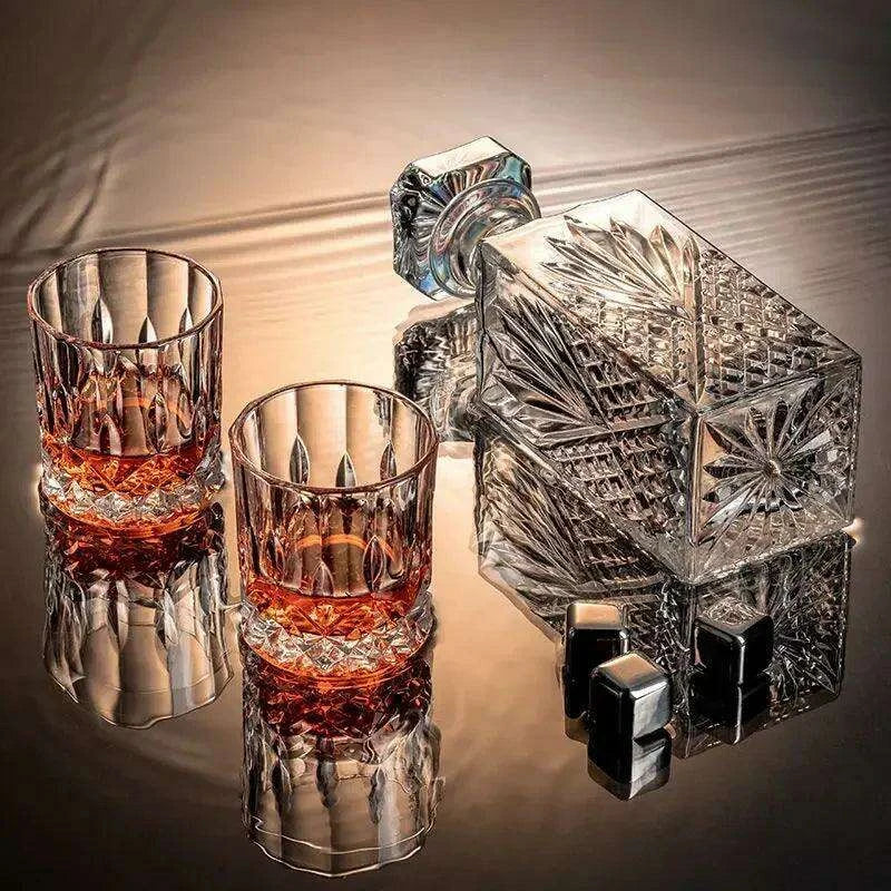 Artisan Crystal Wine and Whiskey Glass Set with Stylish Display Rack - Très Elite