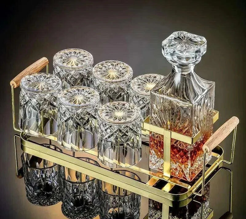 Artisan Crystal Wine and Whiskey Glass Set with Stylish Display Rack - Très Elite