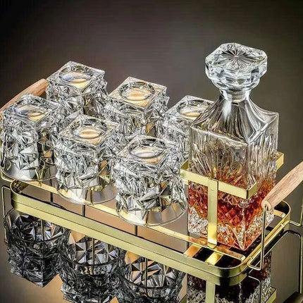 Artisan Crystal Wine and Whiskey Glass Set with Stylish Display Rack - Très Elite