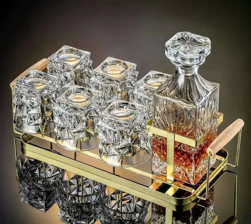 Artisan Crystal Wine and Whiskey Glass Set with Stylish Display Rack - Très Elite