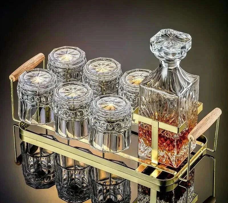 Artisan Crystal Wine and Whiskey Glass Set with Stylish Display Rack - Très Elite