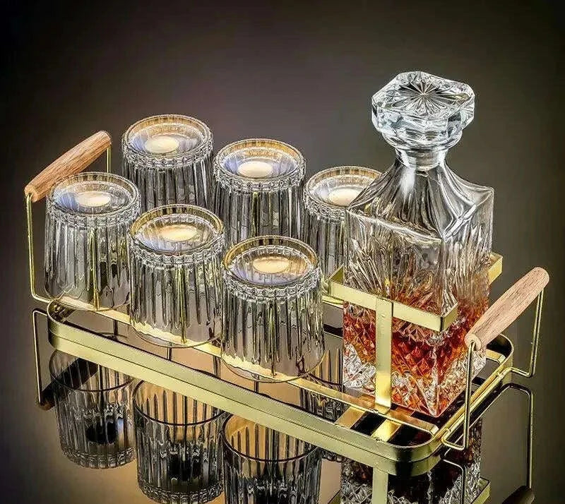 Artisan Crystal Wine and Whiskey Glass Set with Stylish Display Rack - Très Elite