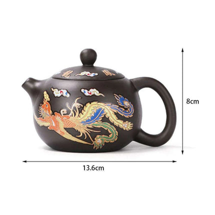Artisan Dragon and Phoenix Purple Clay Teapot for Traditional Kung Fu Tea Ceremony - Très Elite