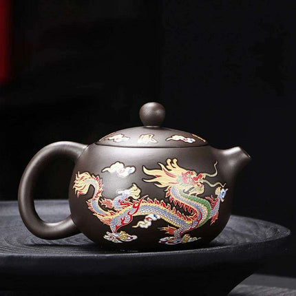 Artisan Dragon and Phoenix Purple Clay Teapot for Traditional Kung Fu Tea Ceremony - Très Elite