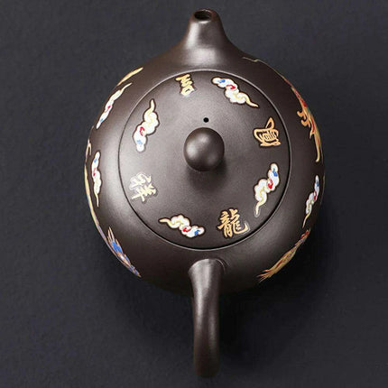 Artisan Dragon and Phoenix Purple Clay Teapot for Traditional Kung Fu Tea Ceremony - Très Elite