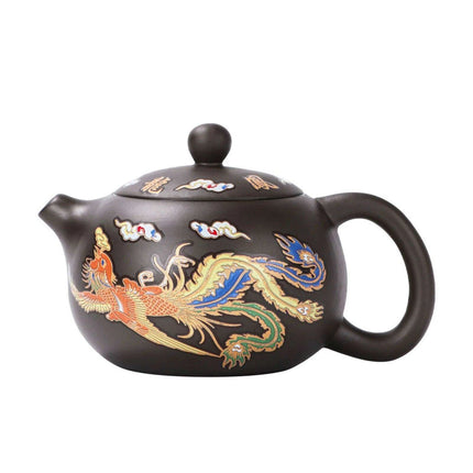 Artisan Dragon and Phoenix Purple Clay Teapot for Traditional Kung Fu Tea Ceremony - Très Elite