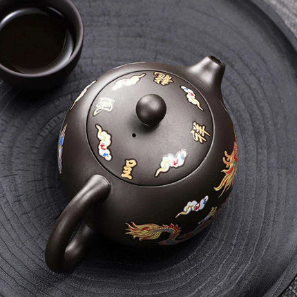 Artisan Dragon and Phoenix Purple Clay Teapot for Traditional Kung Fu Tea Ceremony - Très Elite